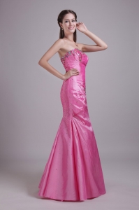 Rose Pink Strapless Taffeta Rhinestones Prom Dresses