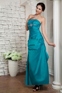 Teal Prom Evening Dress Strapless Ankle-length Beading