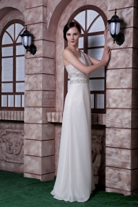 One Shoulder Floor-length Beading Chiffon Prom Dress