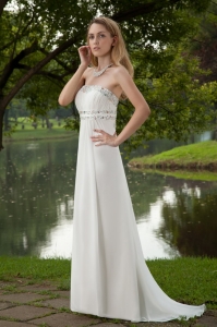 White Chiffon Beading Prom Dress Empire Strapless 2013