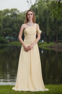 Yellow Prom Dress Empire One Shoulder Sweep Chiffon Ruch