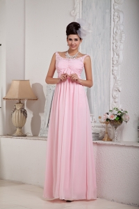 Ladylike Baby Pink Scoop Chiffon Beading Prom Dress
