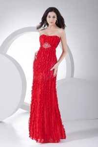 Beading Red Chiffon Prom Dress with Waves-like Details