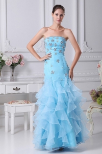 Mermaid Beading and Ruffles Decorate Bodice Aqua Blue Prom Dress