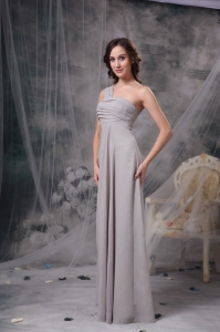 On Sale Grey Bridesmaid Dress One Shoulder Chiffon Ruch
