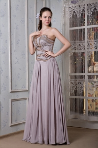 Elegant Grey Empire Strapless Chiffon Beading Prom Dress