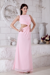 Pink Empire Bateau Ankle-length Chiffon Prom Evening Dress