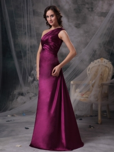 Purple One Shoulder Satin Ruch Mother of the Bride Dress