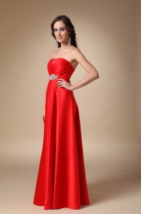 Red A-line Strapless Beading and Ruch Prom Evening Dress