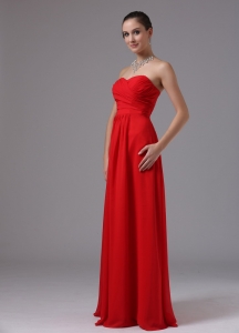 Red Sweetheart Ruched Prom Dress Chiffon Floor-length