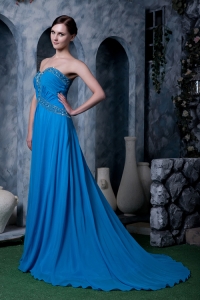 Royal Blue Beading Sweetheart Brush Train Prom Dress