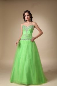 Spring Green Sweetheart Taffeta and Tulle Beading Prom Dress