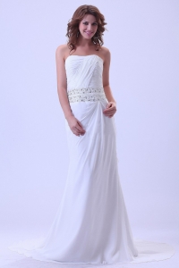 Beaded and Ruched Prom Dress With Court Train Chiffon