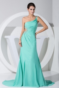 Beading Bodice One Shoulder Turquoise Prom Dress