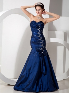 Royal Blue Mermaid Beading and Ruch Celebrity Dresses