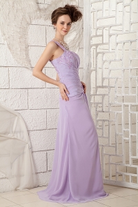 Lavender One Shoulder Prom Dress Brush Train Chiffon Appliques