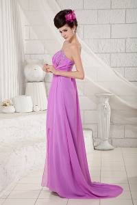 Lavender Empire Strapless Chiffon Beading Prom Dress