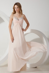 Pink Straps Sweetheart Beading Prom Evening Dress