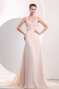 Light Pink Straps Watteau Train Appliques Prom / Evening Dress