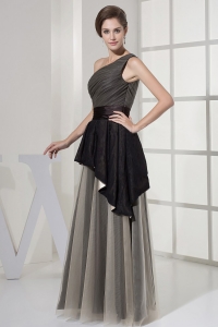 Fashionable Three-tones One Shoulder Ruched Bodice Prom Dress