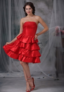 Red Strapless Ruffled Layers Dama Dresses for Quinces
