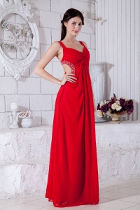Red Empire Straps Floor-length Beading Prom Evening Dress