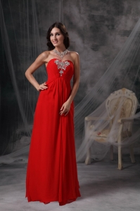 Red Empire Sweetheart Beading and Ruch Evening Celebrity Dress