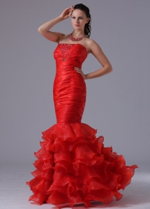 Mermaid Sheath Ruffles Layered Beading Prom Celebrity Dress