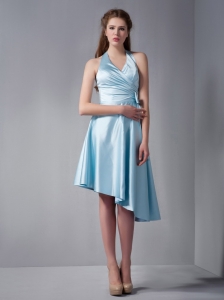 Baby Blue Halter Top Ruch Damas Dresses for Quinceanera