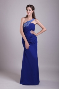 Affordable Blue One Shoulder Appliques Prom Dress