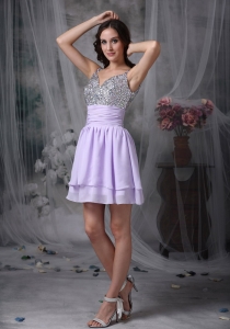 Lilac Beading Straps Ruch Prom Cocktail Dresses
