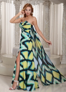 Multi-color Printing Prom Celebrity Dresses High Slit