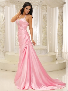Halter Top Ruched Evening Pageant Dress Rose Pink