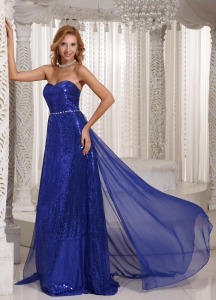 Royal Blue Paillette Prom Celebrity Dresses Train Spring