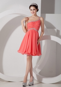 Ruch One Shoulder Beaded Prom Cocktail Dress Watermelon