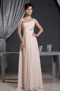 One Shoulder Baby Pink Beading Prom Holiday Dresses