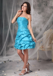 Aqua Blue Taffeta Beading Ruch Prom Homecoming Dresses