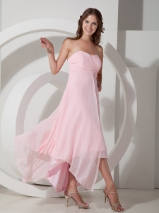 Baby Pink Dama Dresses for Quinceanera Ruched High-low