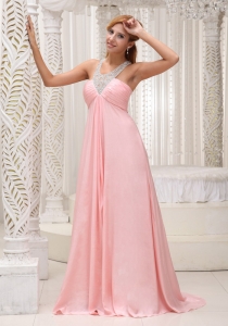 Beaded Ruch Baby Pink Prom Celebrity Dress Military Ball