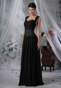 Beaded Black Prom Evening Dresses with Straps Ruch