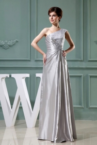 Beading One Shoulder Grey Prom Evening Dresses Taffeta