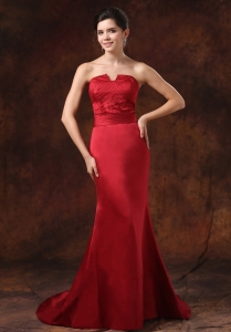 Mermaid Red Celebrity Pageant Dresses Beaded Train