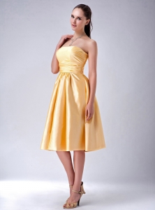 Bow Dama Dresses for Quinceanera Gold Ruching Short