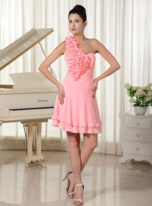 Hand Flowers Shoulder Cocktail Homecoming Dress Watermelon