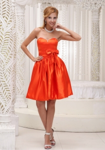 Orange Red Dama Dresses for Quinceanera Beaded Bowknot