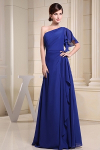 One Shoulder Short Sleeve Royal Blue Prom Party Dress