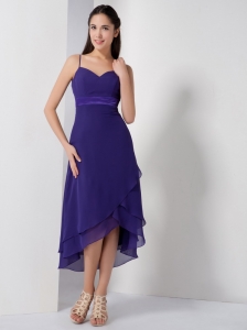Purple Spaghetti Straps High-low Dama Dresses for Quince