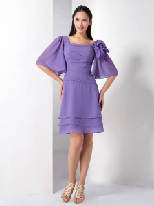 Square Cap Sleeves Purple Dama Dresses for Quinceanera