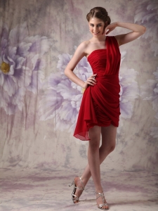 Ruched One Shoulder Red Cocktail Homecoming Dresses