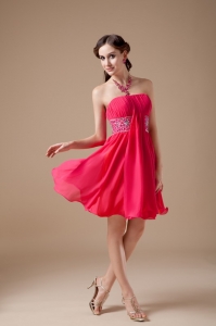 Mini-length Beaded Cocktail Holiday Dresses Coral Red